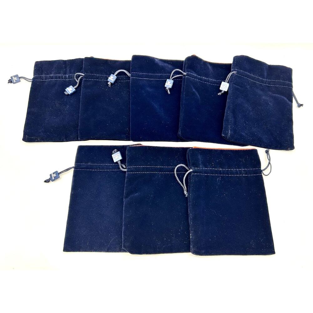 Swarovski Crystal Drawstring Velvet Bags For Jewelry Dark Blue W/ Orange Lining